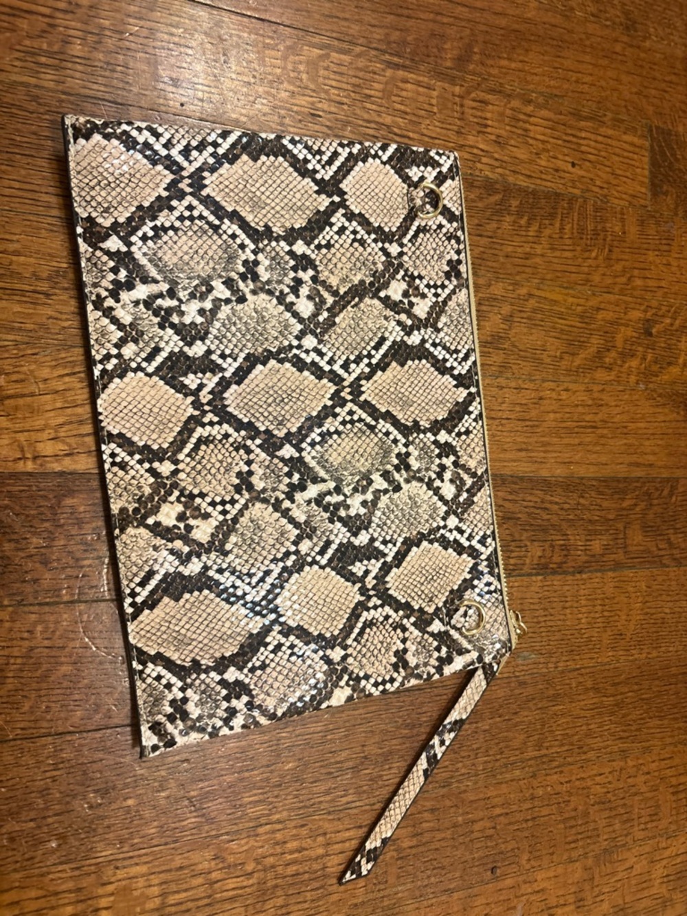 Snake Print Clutch Wristlet in Neutral Beige and Black